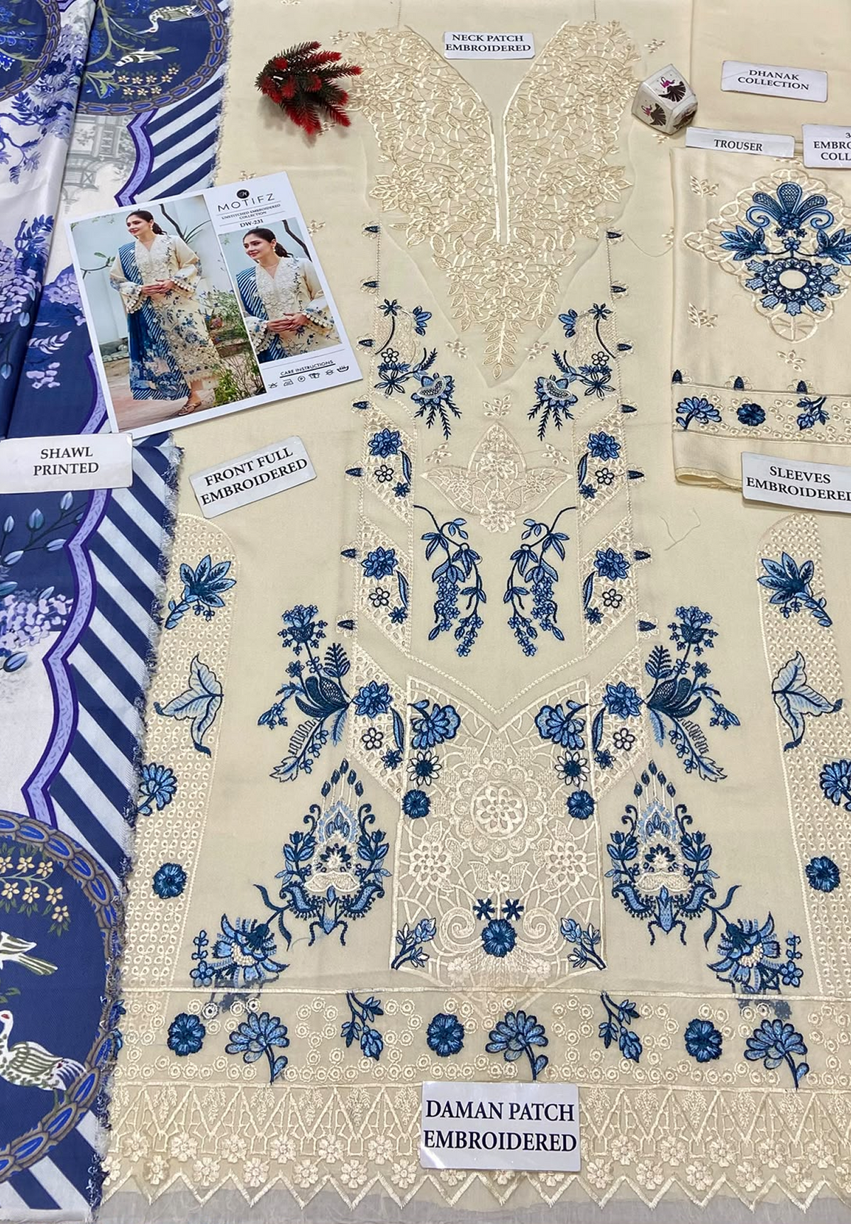 3-Piece Embroidered Dhanak