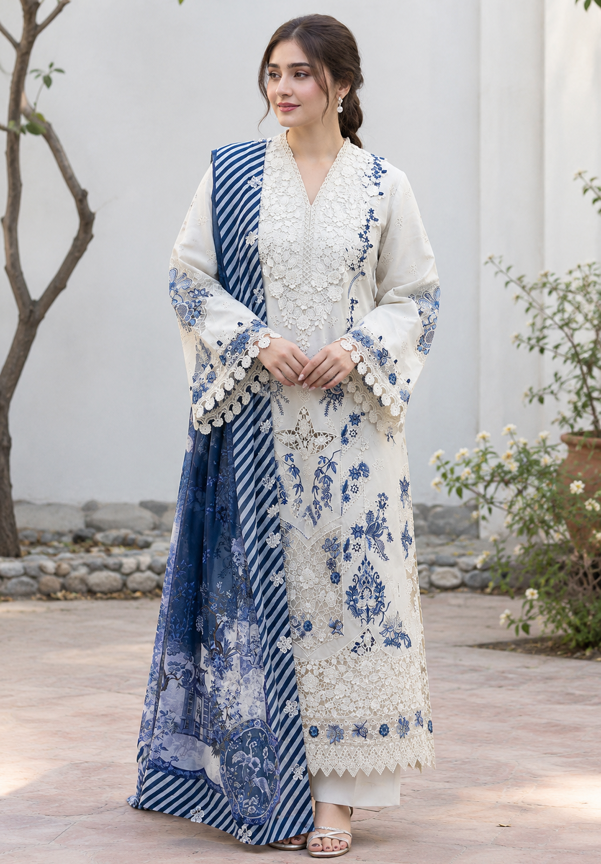3-Piece Embroidered Dhanak