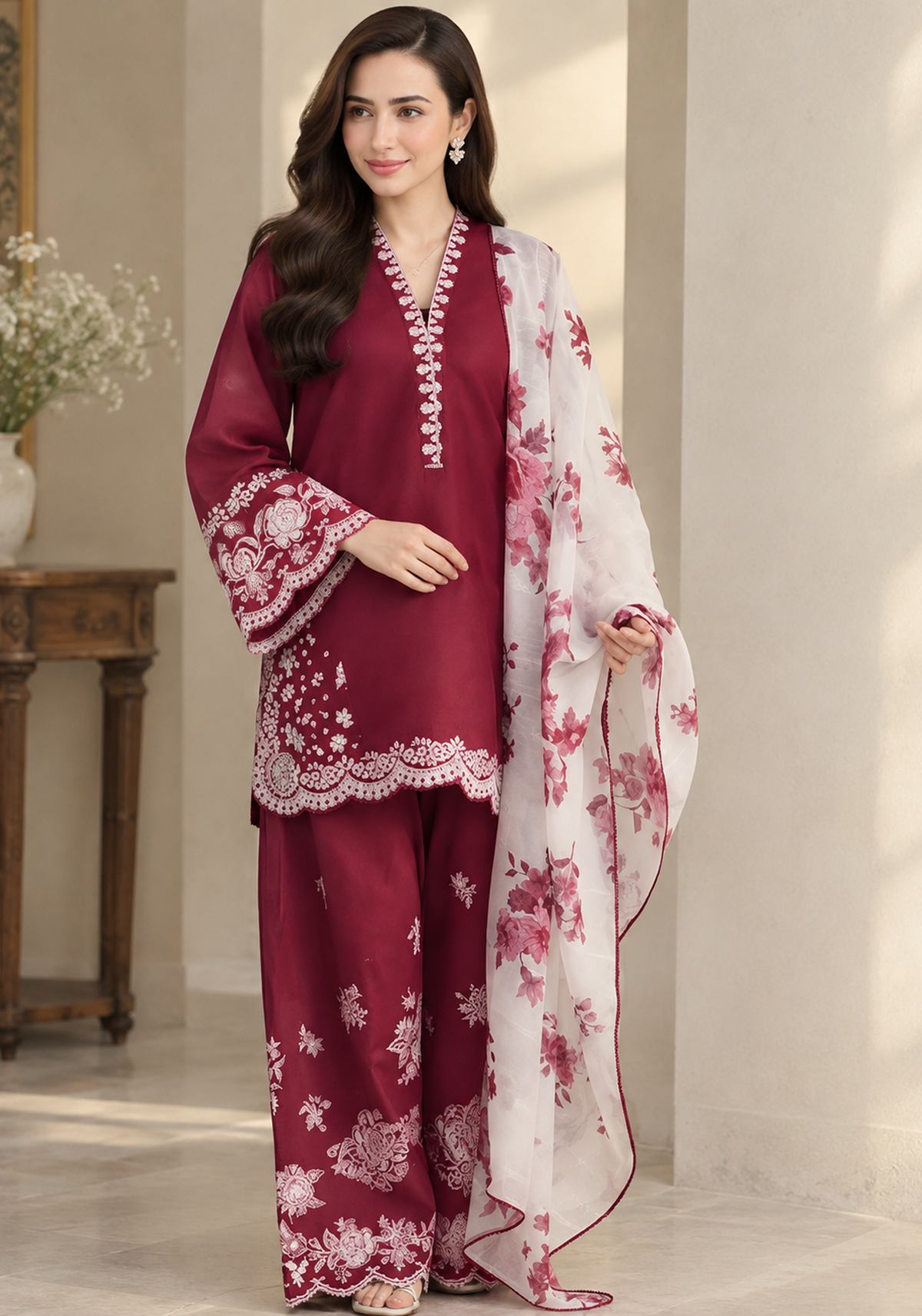Winter Dhanak 3PC Heavy Embroidered Suit