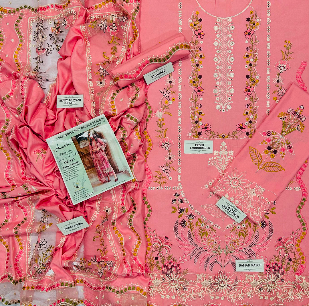 Winter Dhanak 3-Piece Embroidered Suit