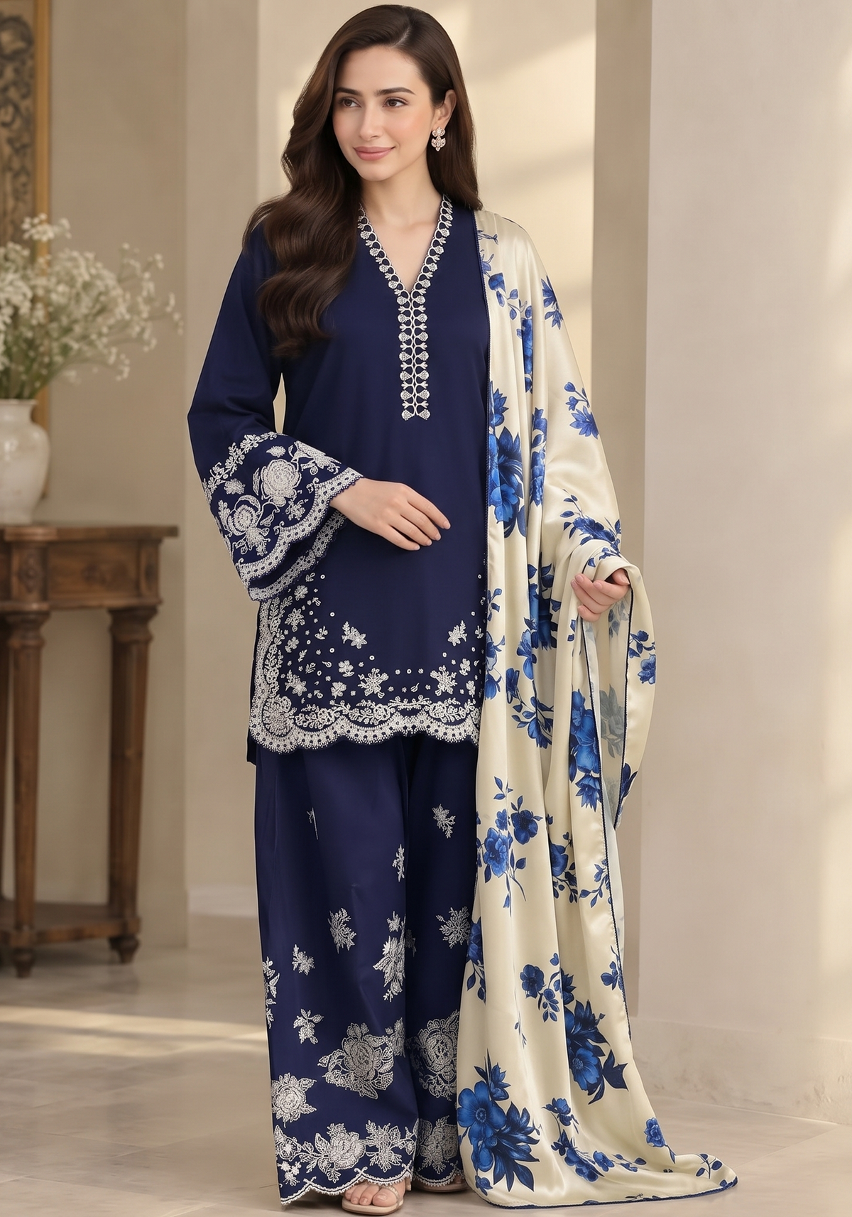Winter Dhanak 3PC Heavy Embroidered Suit