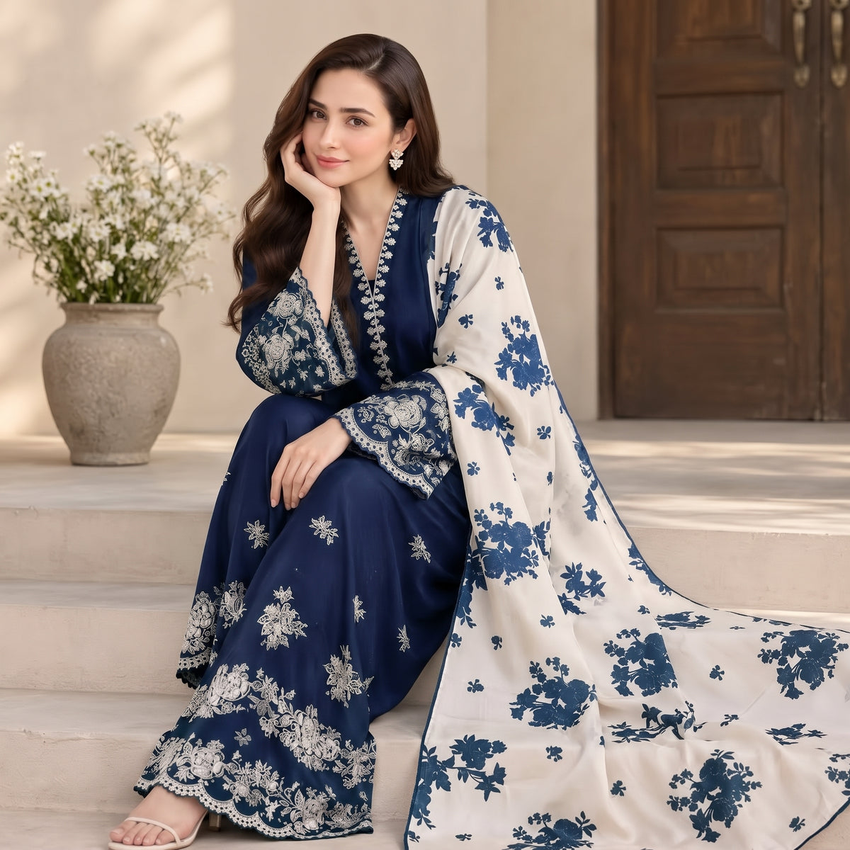 Winter Dhanak 3PC Heavy Embroidered Suit