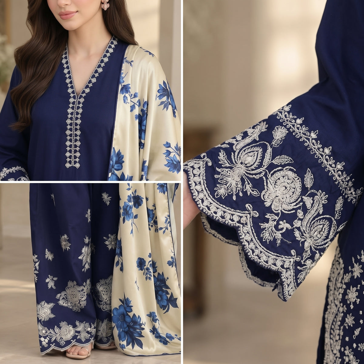 Winter Dhanak 3PC Heavy Embroidered Suit